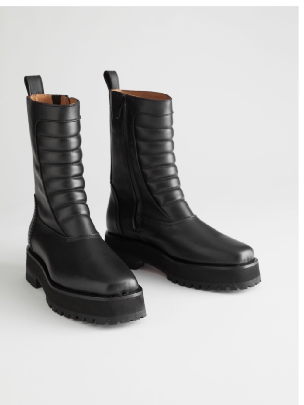 & OTHER STORIES - Square Toe Leather Biker Boots - size 40 - BRAND NEW